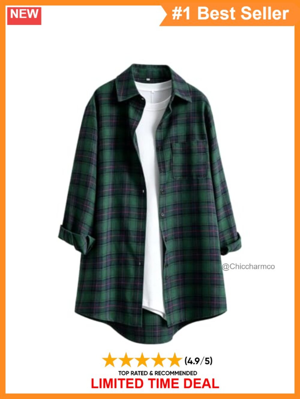 Women's Cotton Plaid Button Down Tunic Top Long Sleeve High Low Shirt